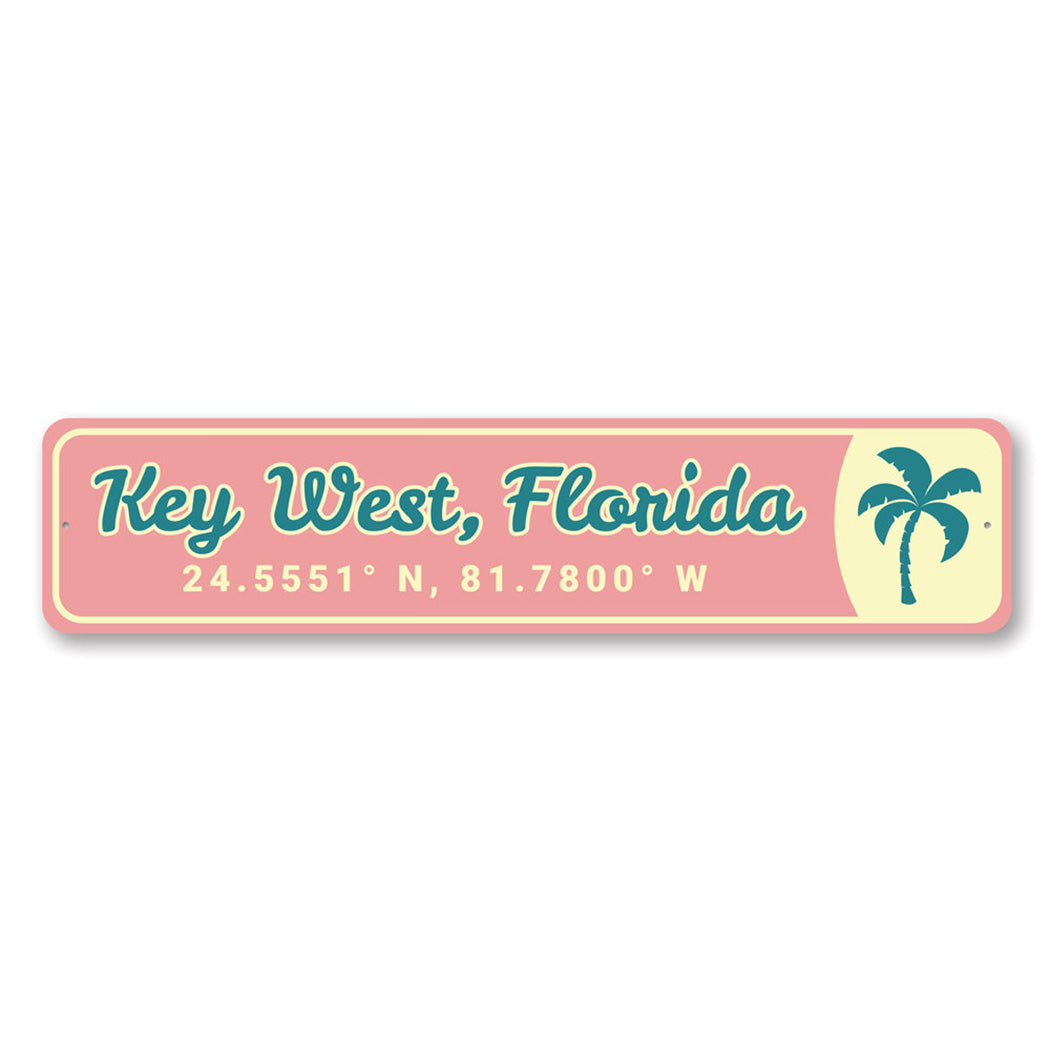 Key West Latitude Longitude Metal Sign