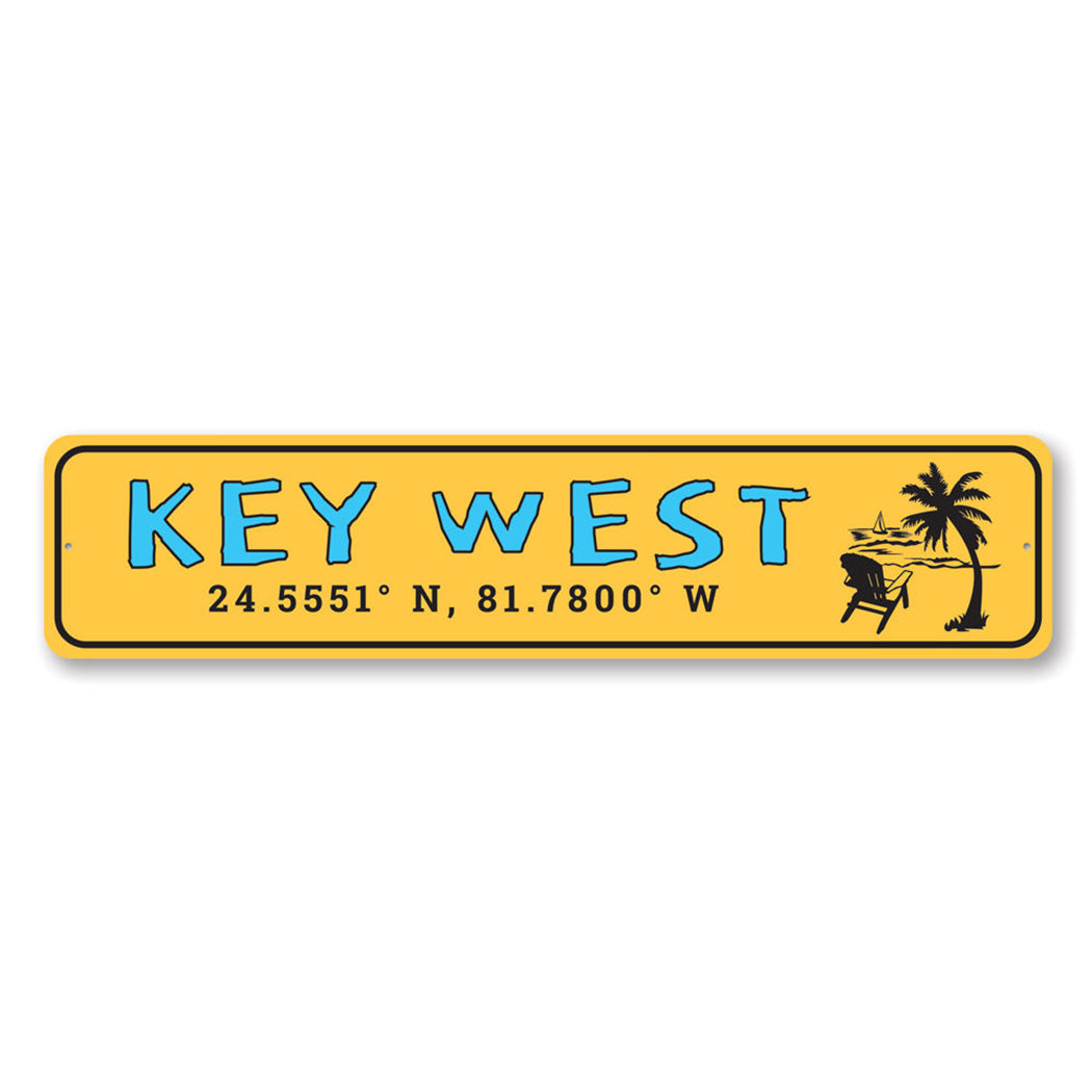 Coordinates Key West Florida Metal Sign