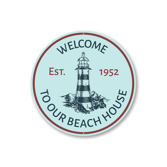 Beach House Lighthouse Sign Aluminum Sign