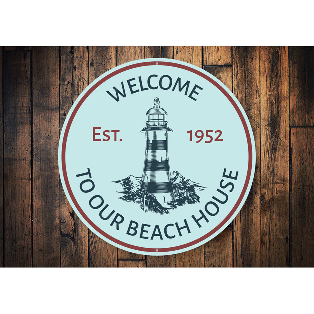 Beach House Lighthouse Sign Aluminum Sign