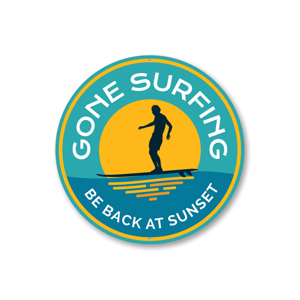 Gone Surfing Sunset Sign Aluminum Sign