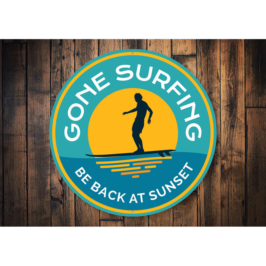 Gone Surfing Sunset Sign Aluminum Sign
