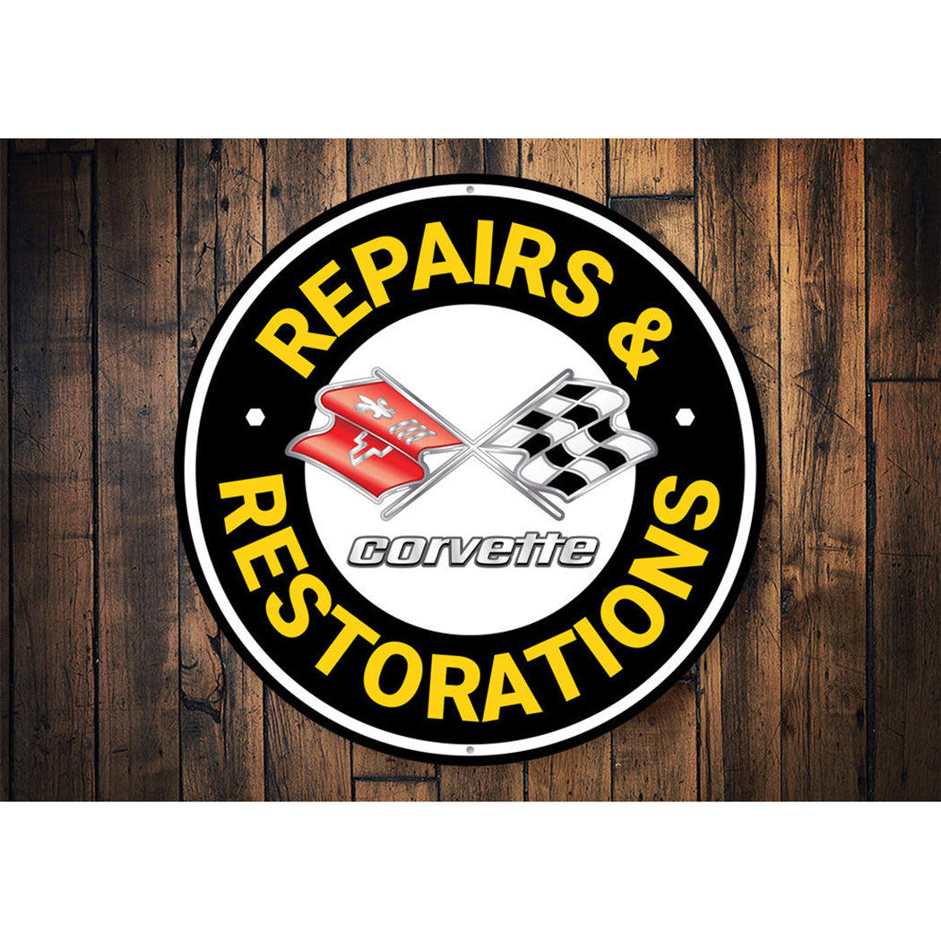 Corvette Repairs and Restoration Car Sign Aluminum Sign
