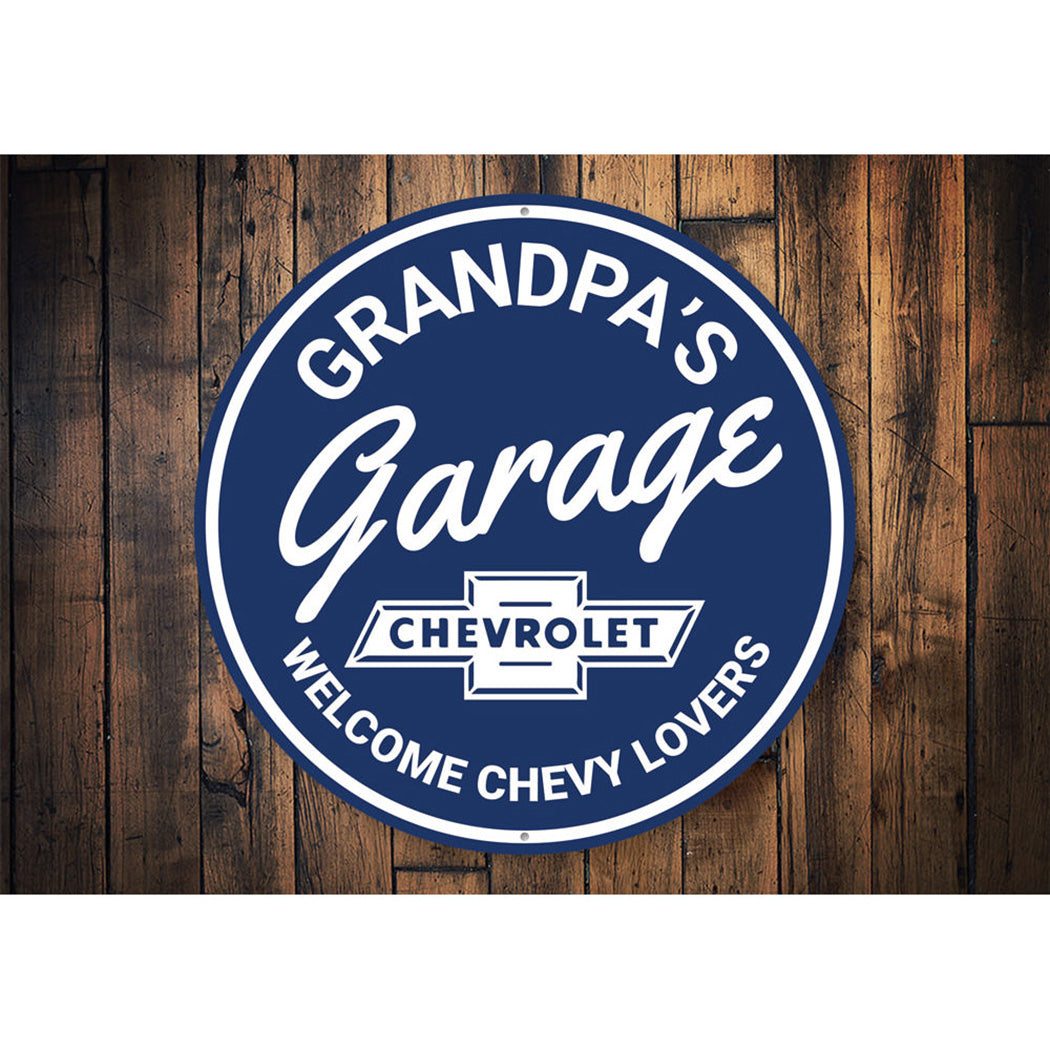 Grandpa's Garage Chevy Lovers Car Sign Aluminum Sign