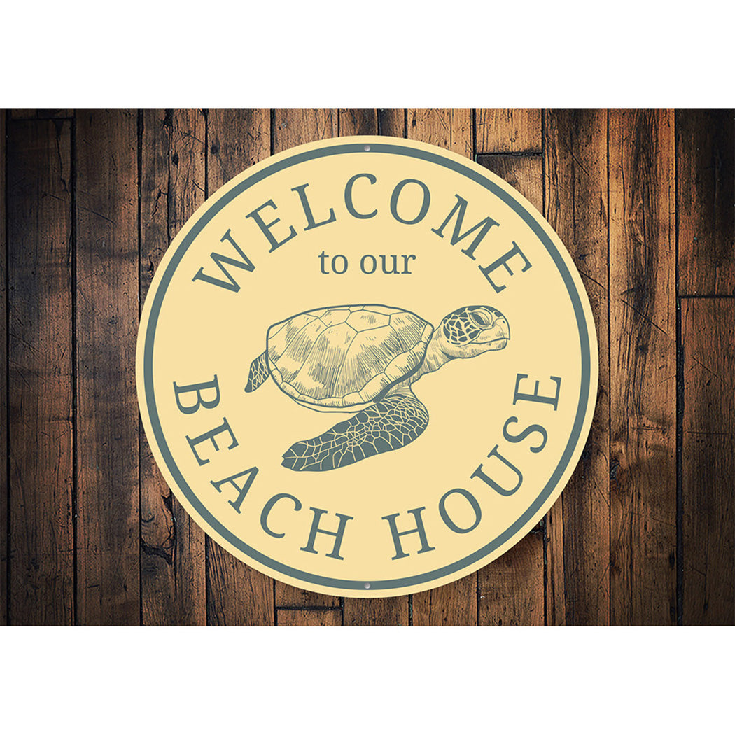 Beach House Welcome Turtle Sign Aluminum Sign