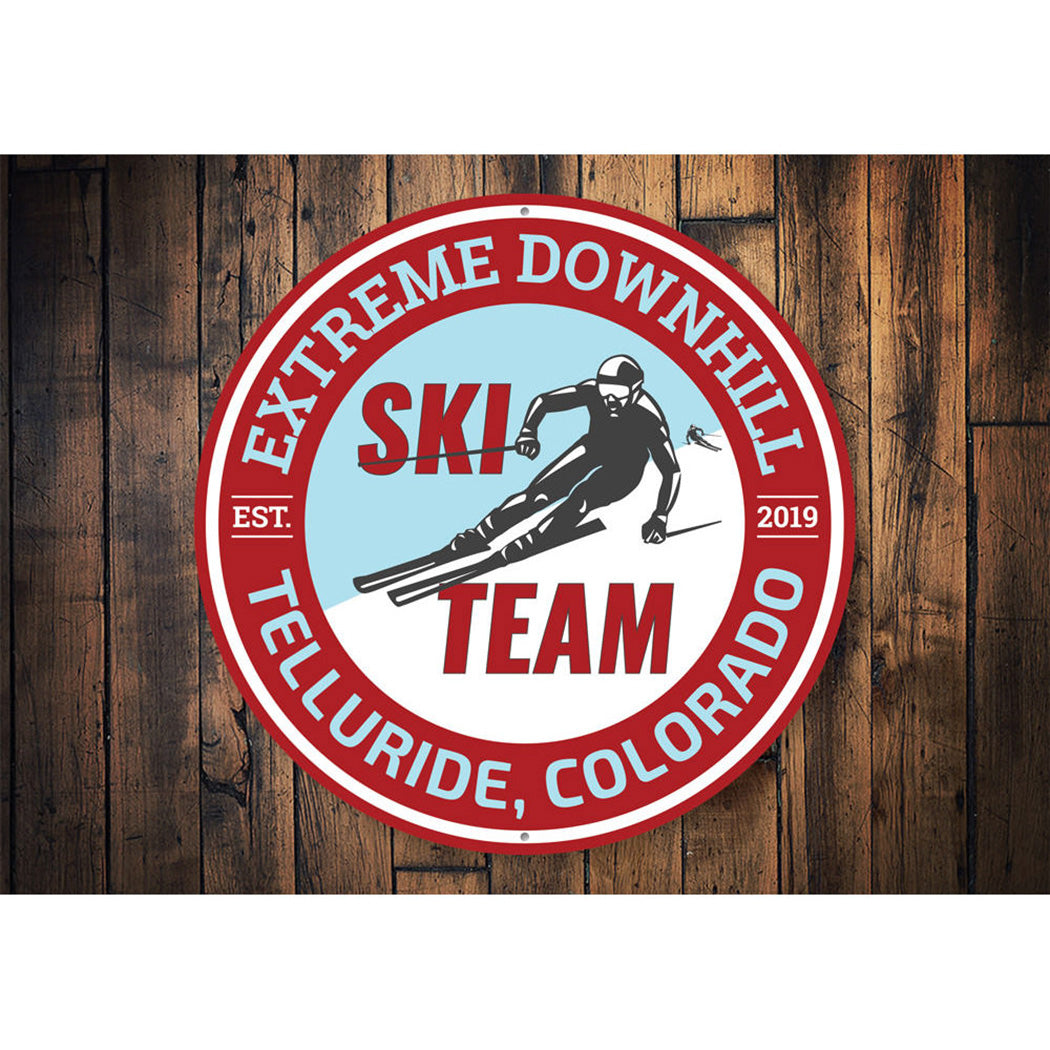 Downhill Ski Team Sign Aluminum Sign
