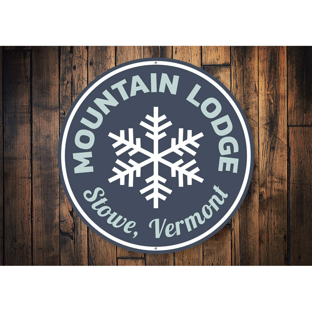 Mountain Lodge Circle Sign Aluminum Sign