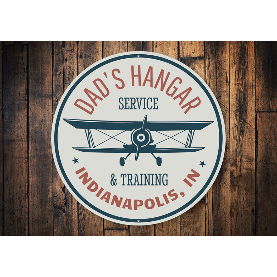 Dad's Hangar Service and Training City State Sign Aluminum Sign