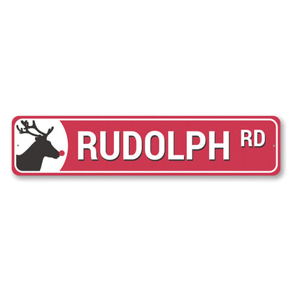 Rudolph Road Reindeer Holiday Metal Sign