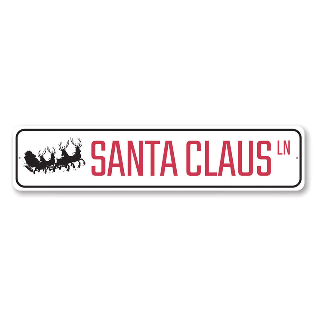 Santa Claus Lane Sleigh Holiday Metal Sign