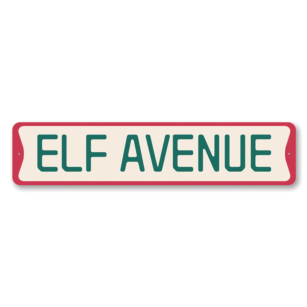 Elf Avenue Christmas Metal Sign