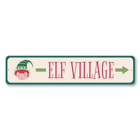 Elf Village This Way Holiday Metal Sign