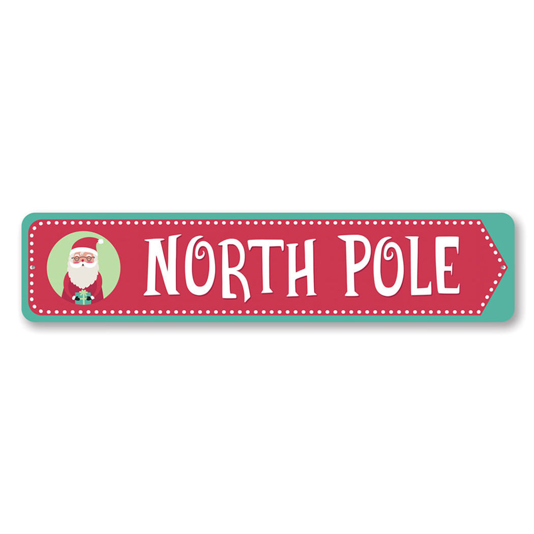 North Pole Santa Arrow Metal Sign