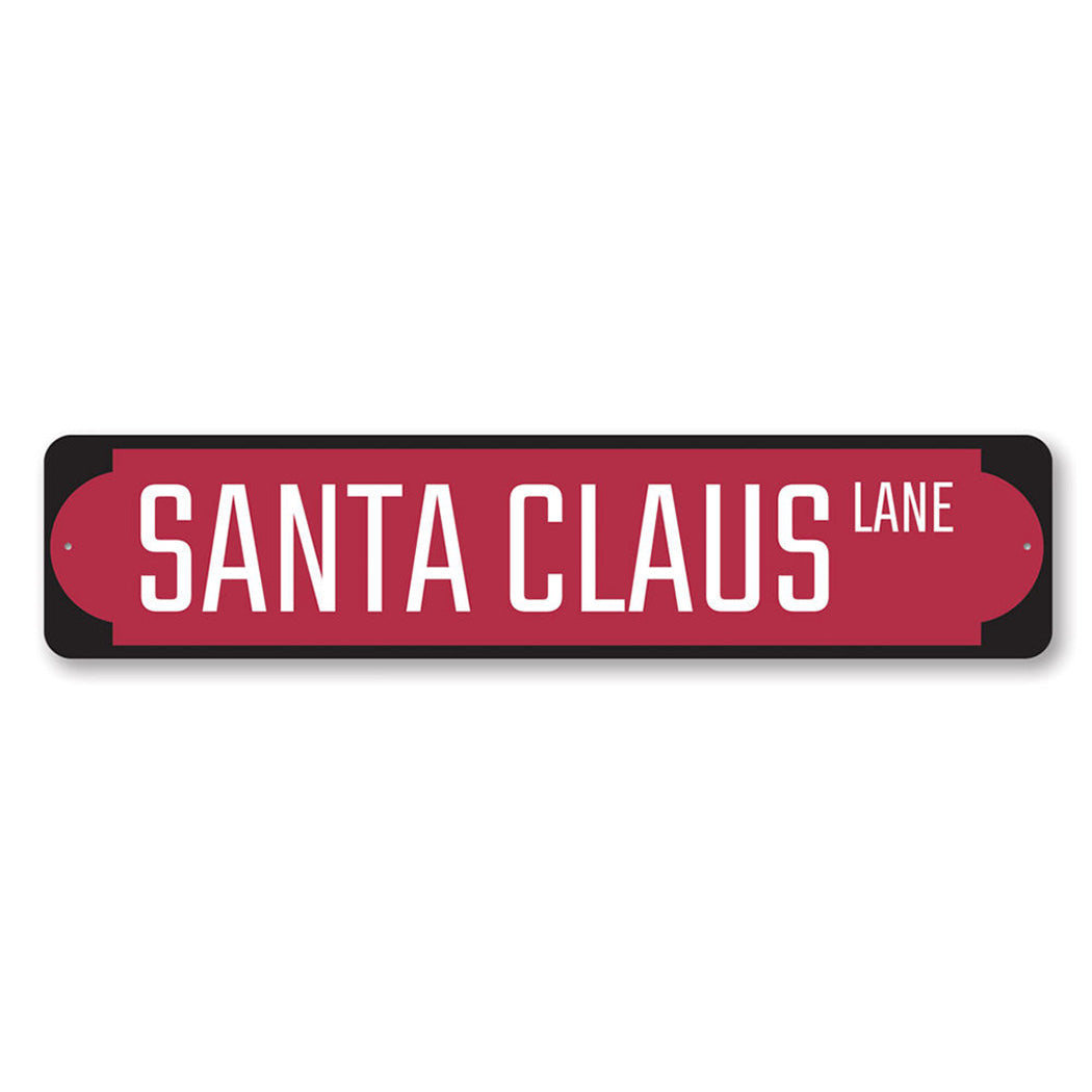 Red Santa Claus Lane Metal Sign