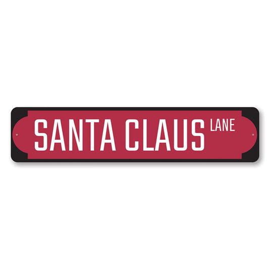 Red Santa Claus Lane Metal Sign