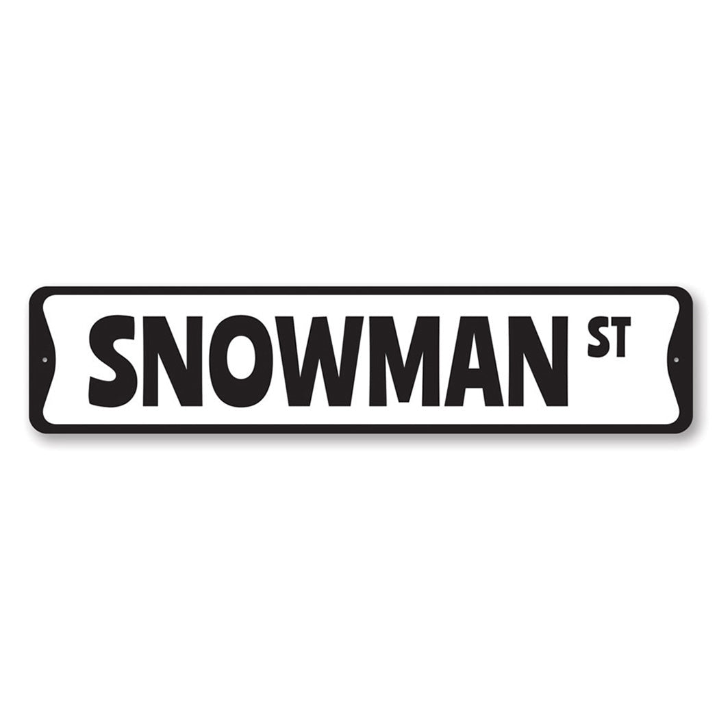 Snowman Street Christmas Metal Sign