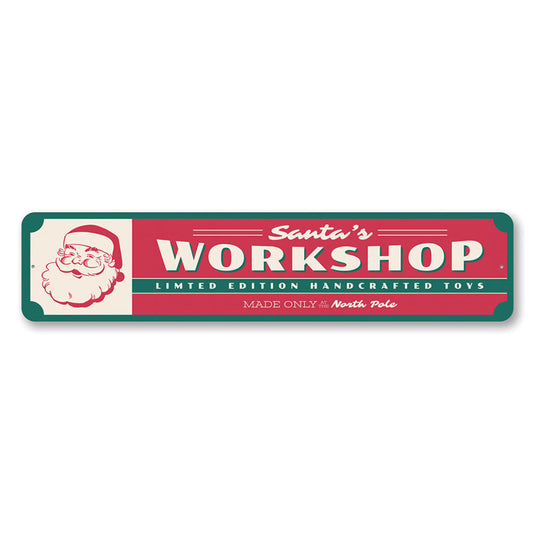 Santa's Workshop Handcrafted Toys Holiday Metal Sign