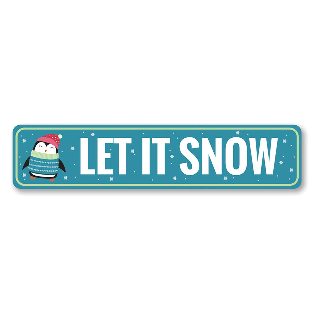 Let It Snow Penguin Holiday Metal Sign