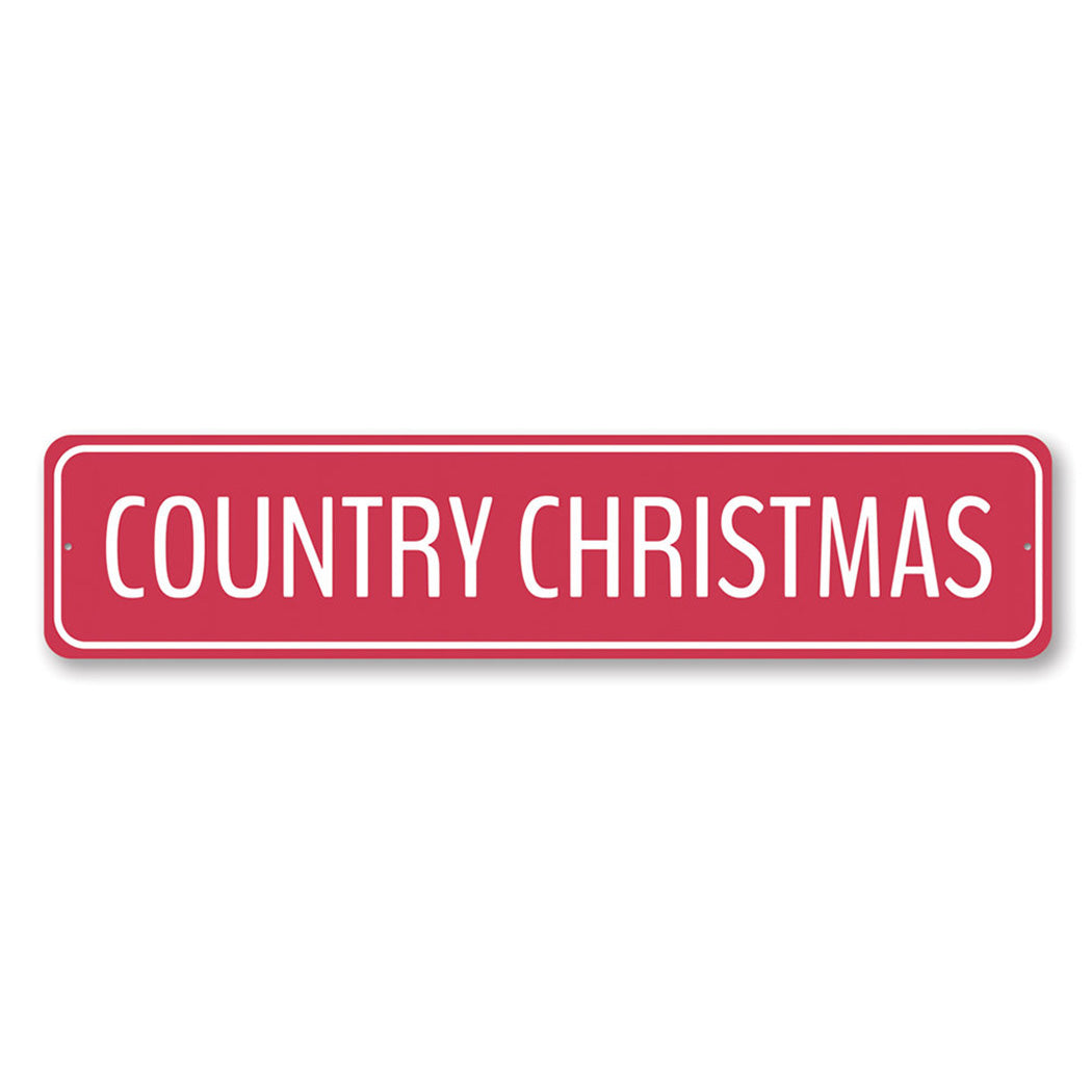Red Country Christmas Metal Sign