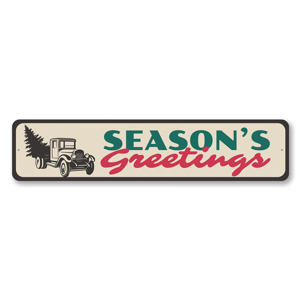 Season's Greetings Tree Metal Sign