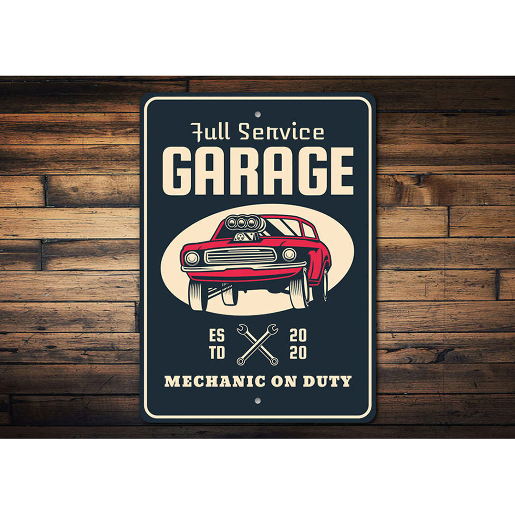 Mechanic on Duty Established Date Garage Sign