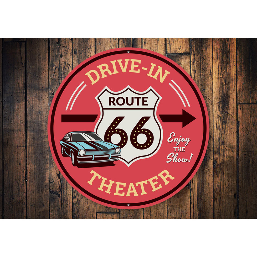 Route 66 Drive-In Theater This Way Sign Aluminum Sign