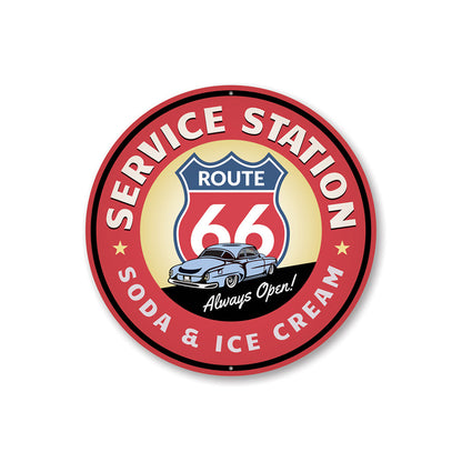 Route 66 Soda and Ice Cream Service Station Sign Aluminum Sign
