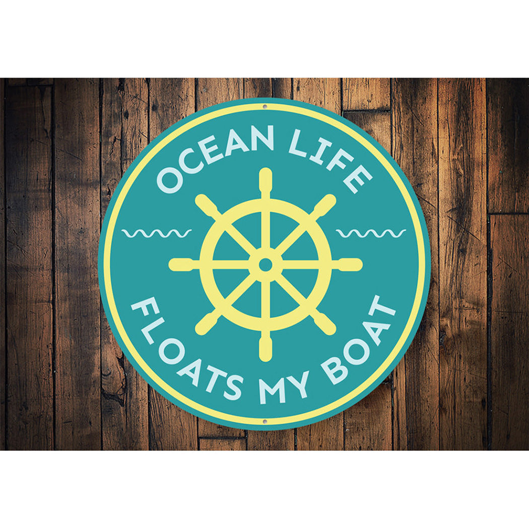 Ocean Life Boat Sign, Beach House Decor Aluminum Sign