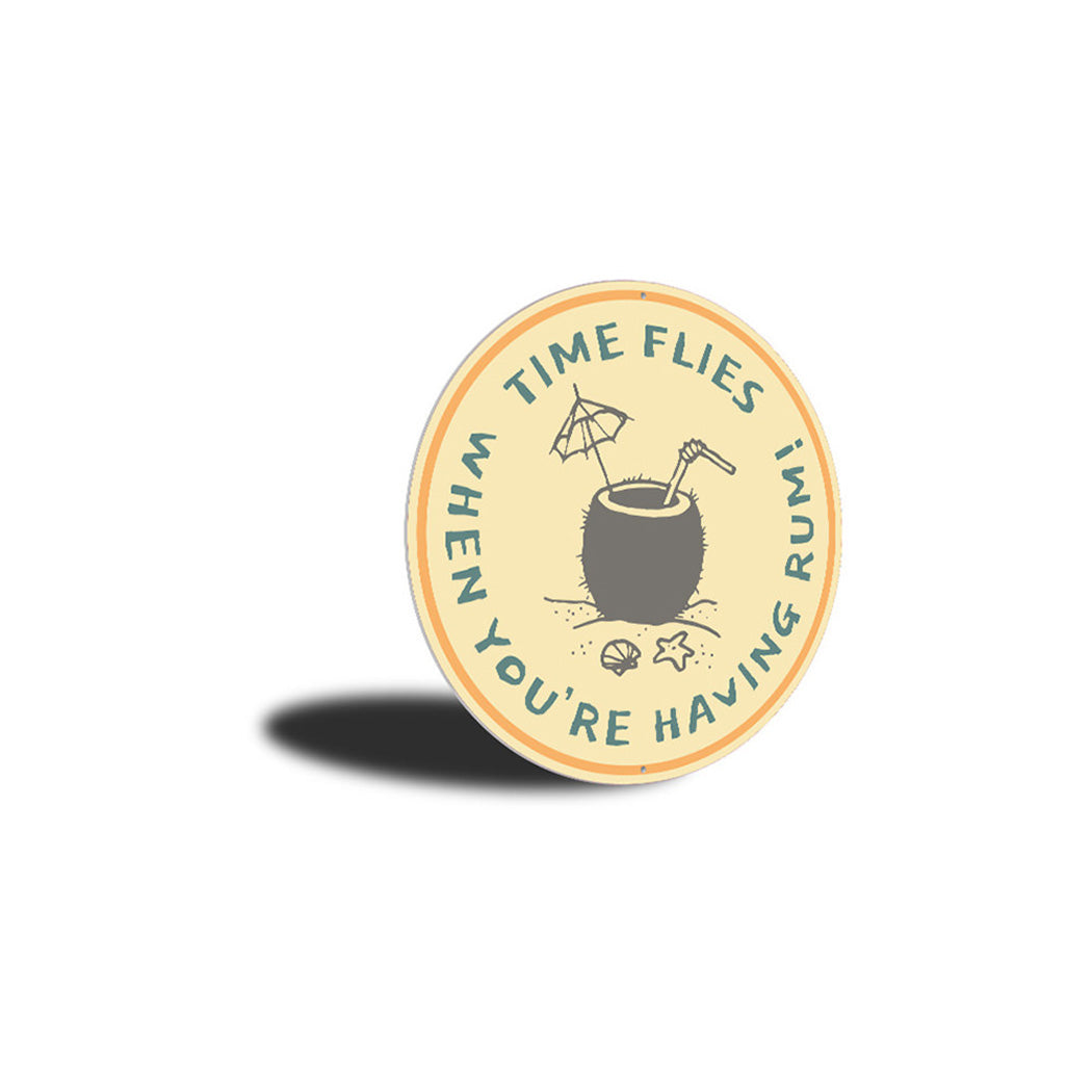 Time Flies When You're Having Rum, Funny Beach Bar Pun Sign, Beach House Aluminum Sign