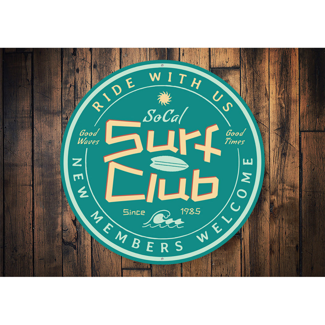 Surf Club Sign, Ride the Waves, Surfer Gift Idea, Beach House Aluminum Decor