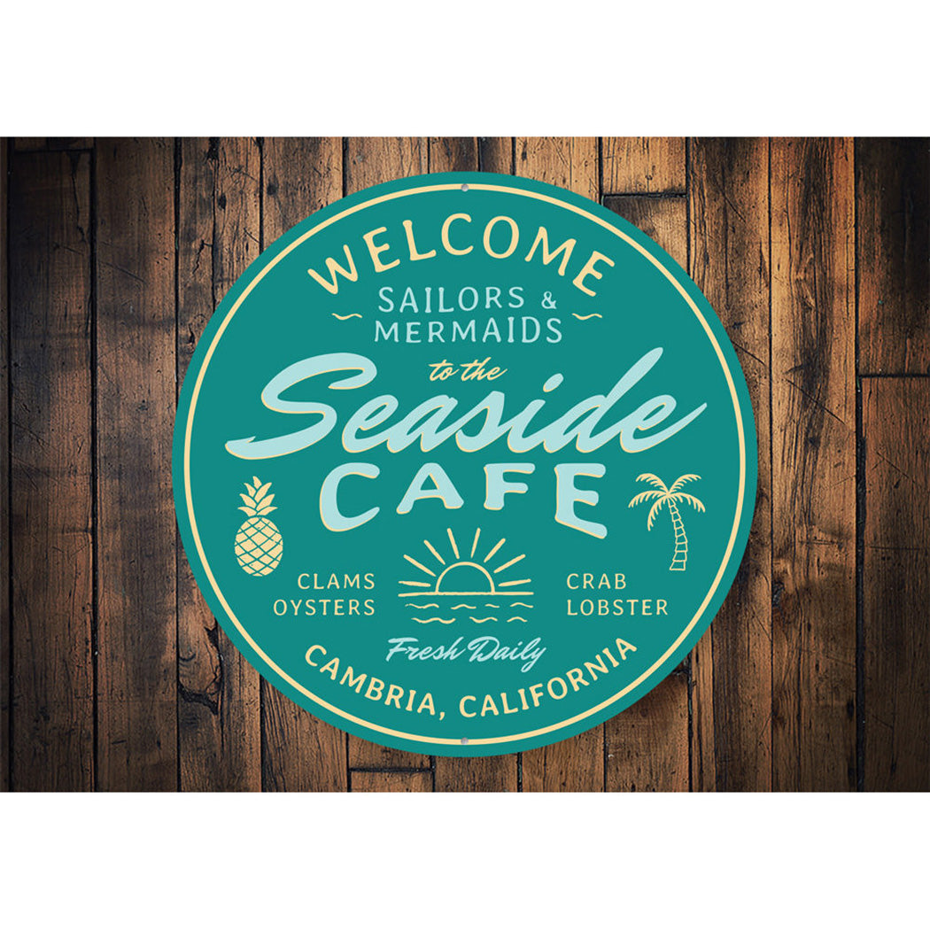 Seaside Cafe Sign, Cafe Decorative Welcome Sign, Beach Aluminum Sign