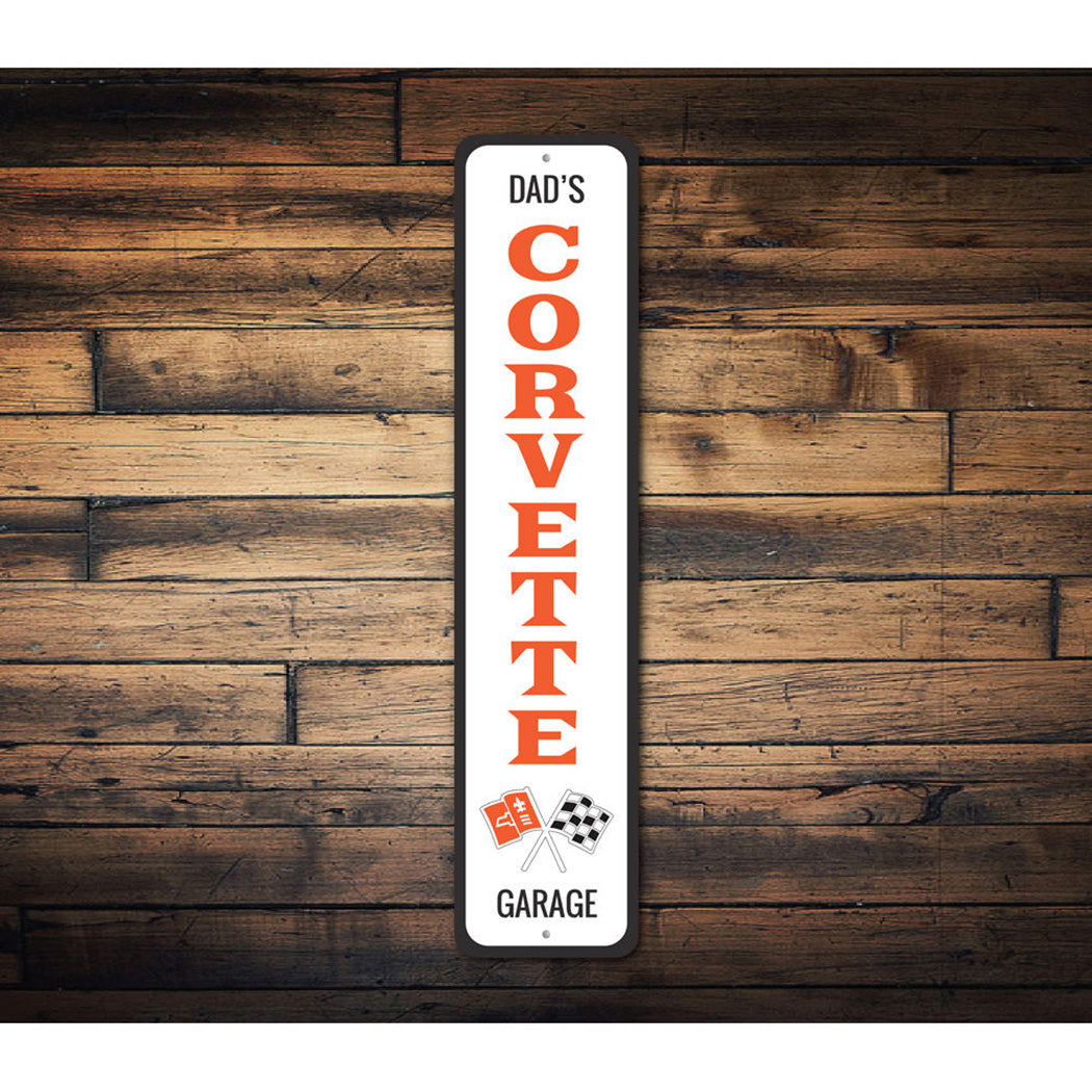 Vertical Vintage Chevy Corvette Garage Sign