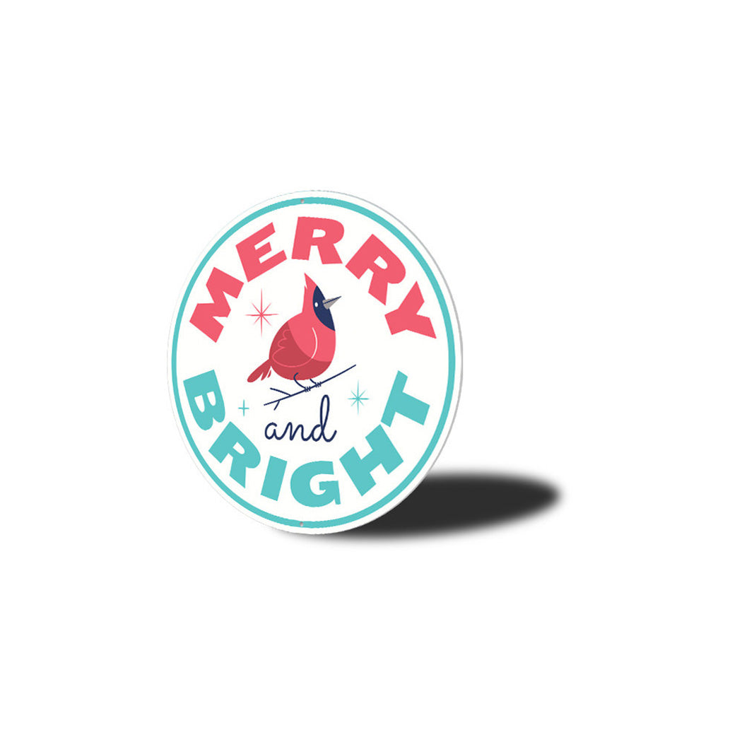 Merry and Bright Cardinal Christmas Metal Sign