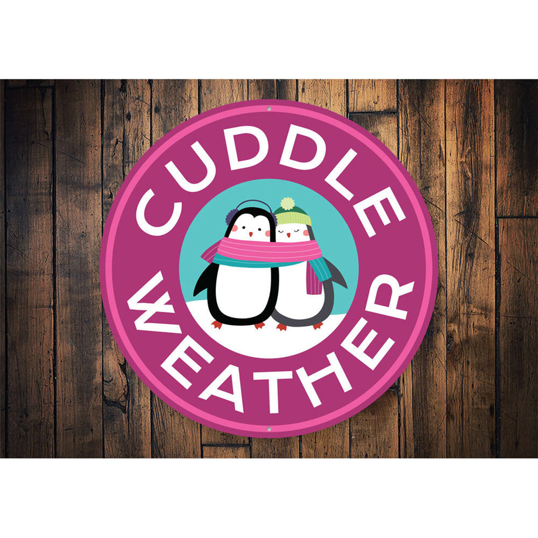 Cuddle Weather Penguins, Decorative Christmas Sign, Holiday Gift Sign