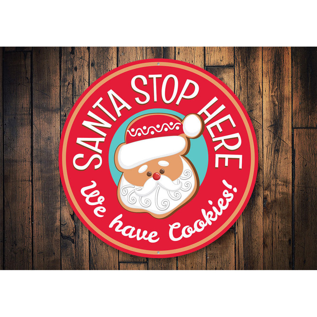 Santa Stop Here, Christmas Cookies Sign, Decorative Holiday Gift Sign