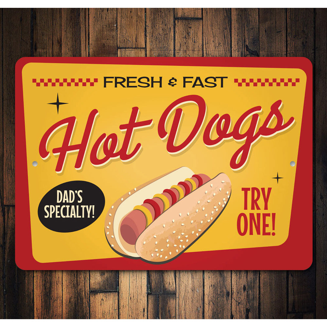 Dad's Specialty Hot Dogs Sign