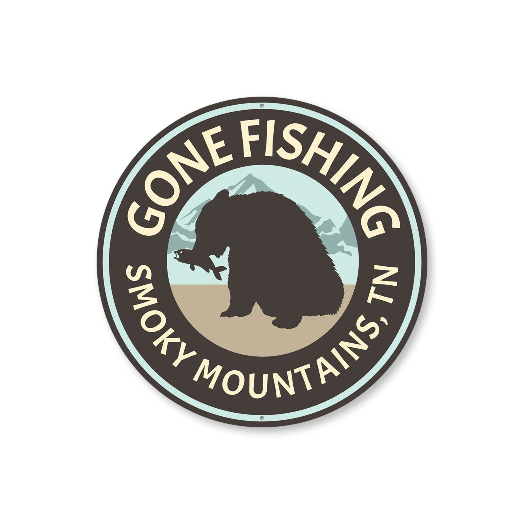 Gone Fishing Smoky Mountains Aluminum Sign