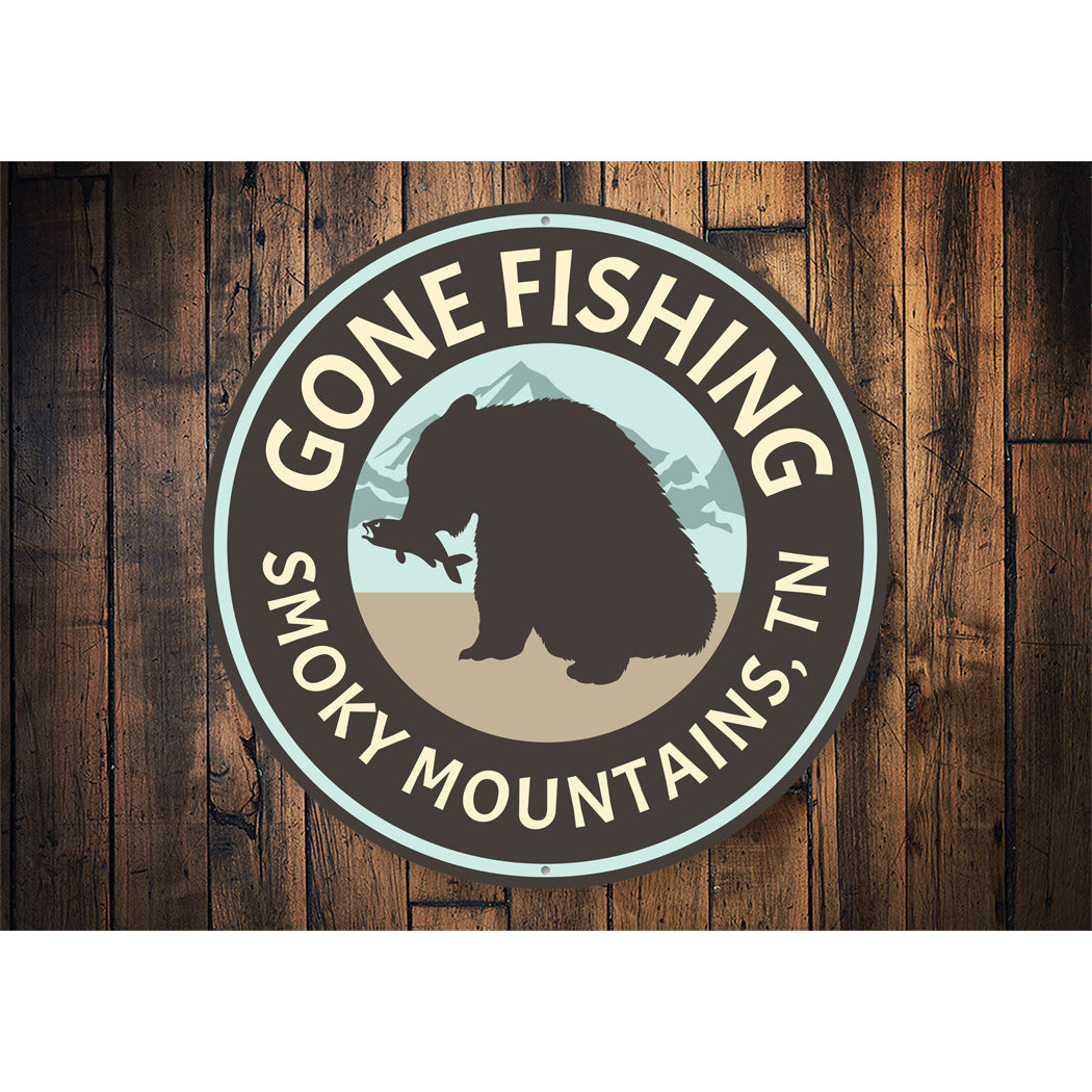 Gone Fishing Smoky Mountains Aluminum Sign