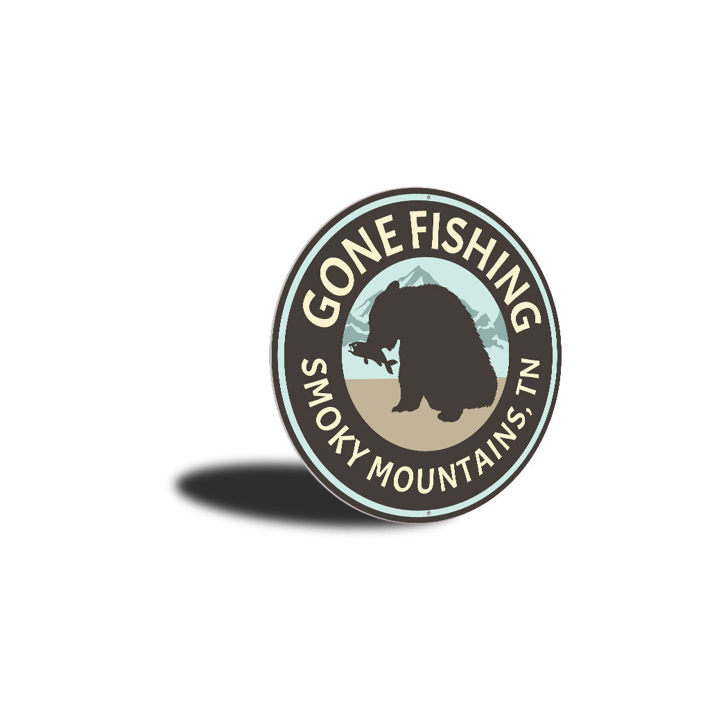 Gone Fishing Smoky Mountains Aluminum Sign