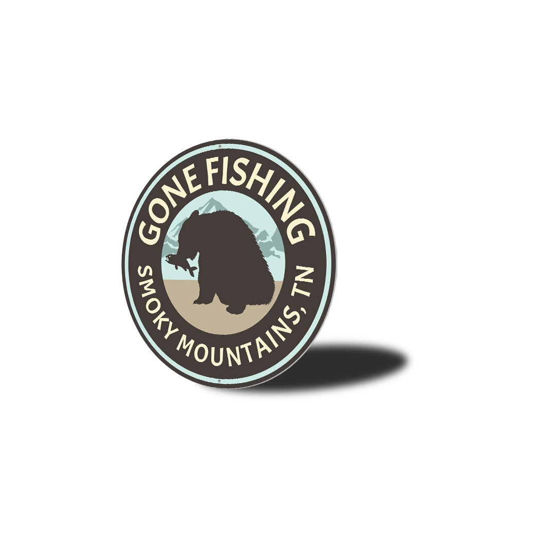 Gone Fishing Smoky Mountains Aluminum Sign