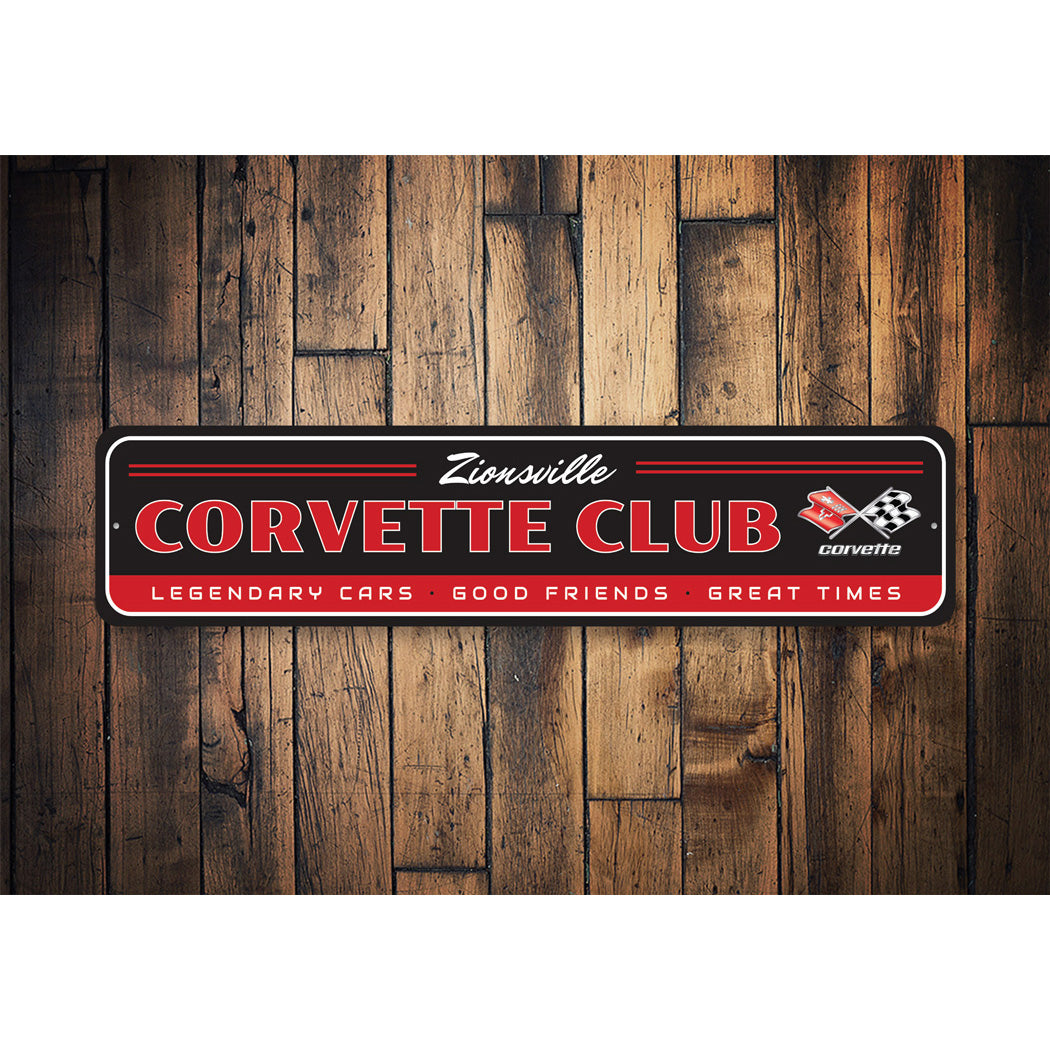 Chevy Corvette Club Aluminum Metal Sign