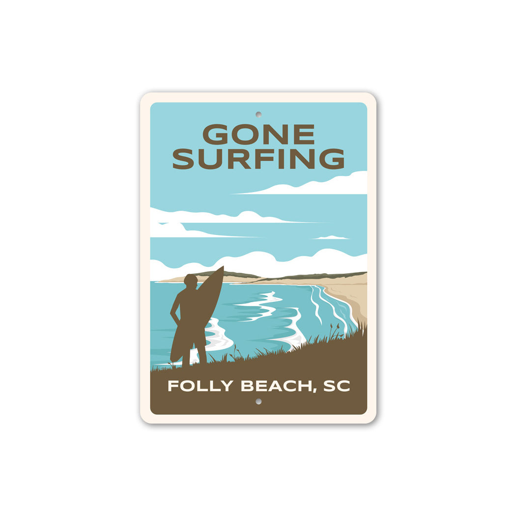 Gone Surfing Beach Metal Sign