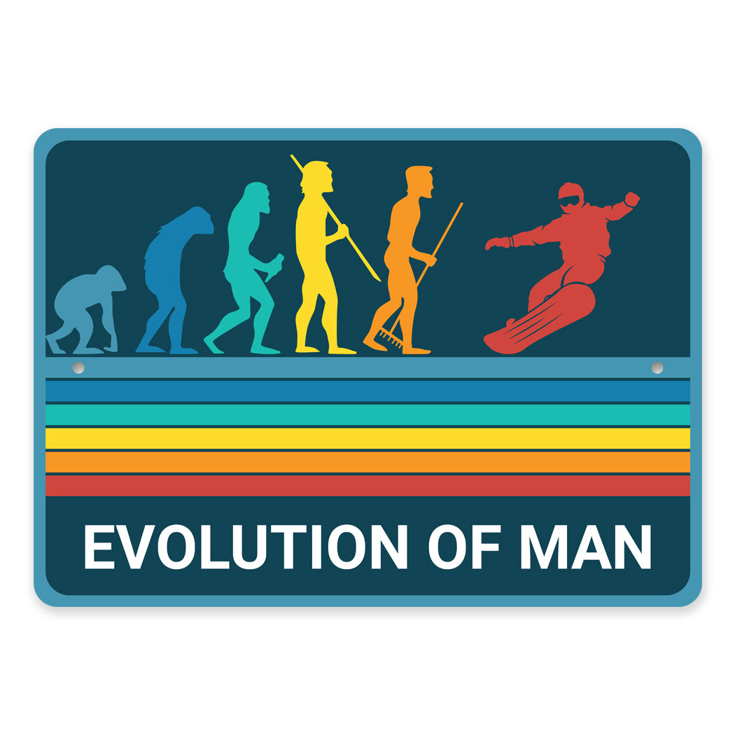 Evolution Of Man Snowboarding Sign