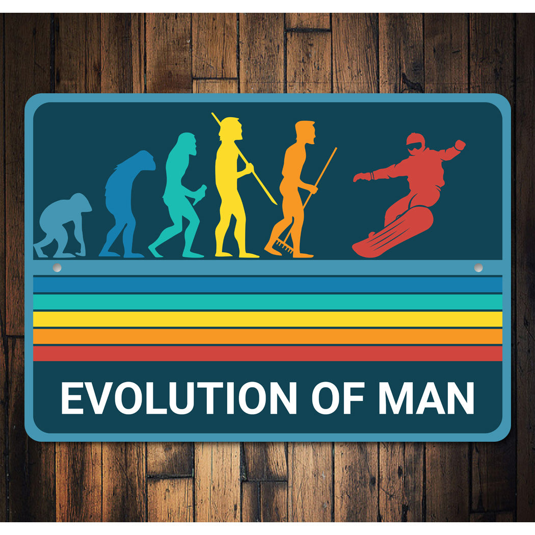 Evolution Of Man Snowboarding Sign