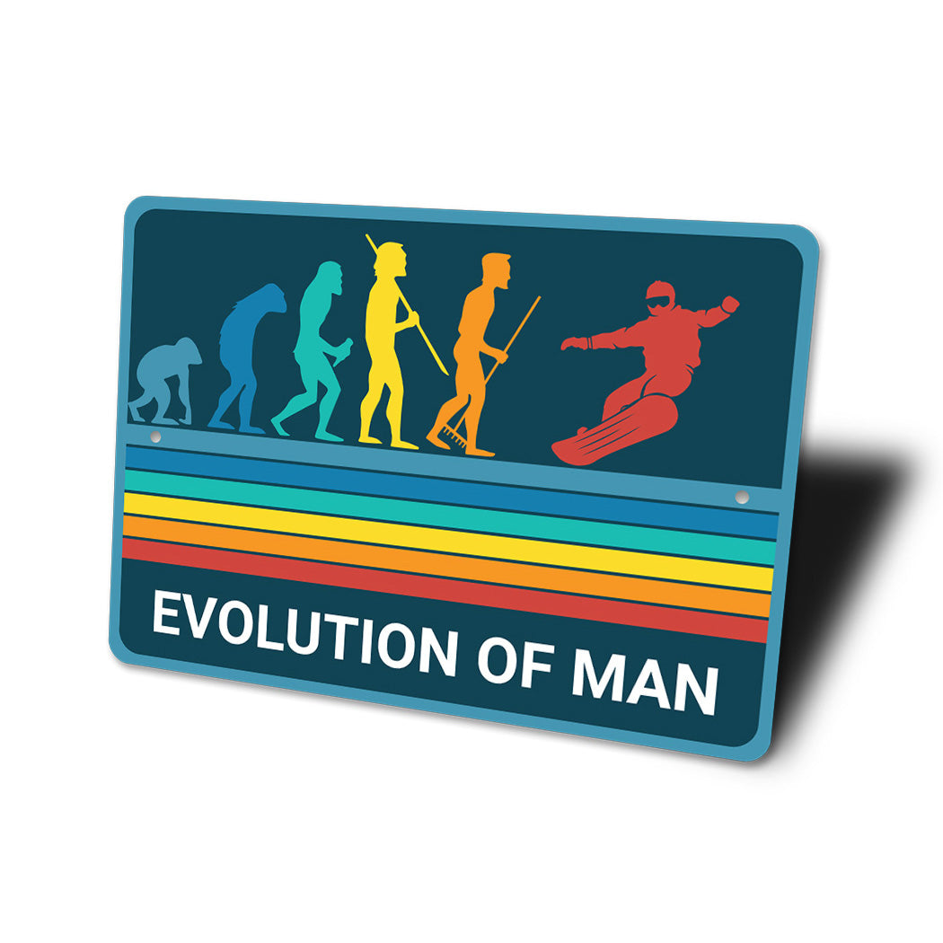 Evolution Of Man Snowboarding Sign