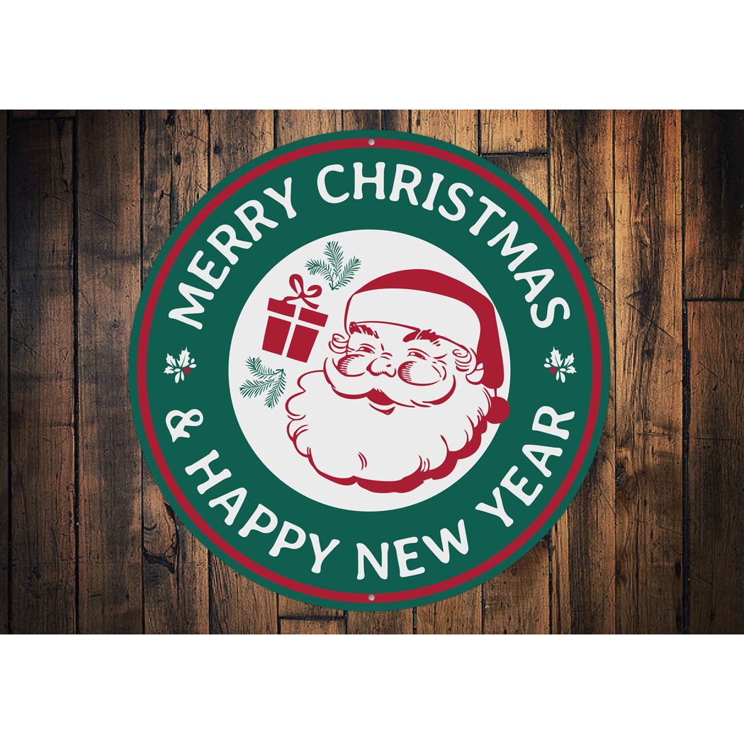 Merry Christmas Happy New Year Santa Claus Decor Metal Sign