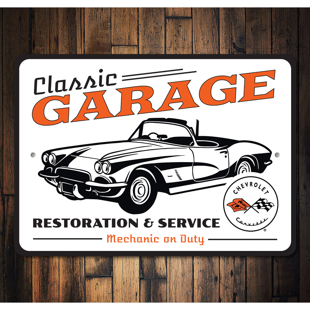 Classic Garage Restoration And Service Chevy Retro Garage Decor Metal Sign