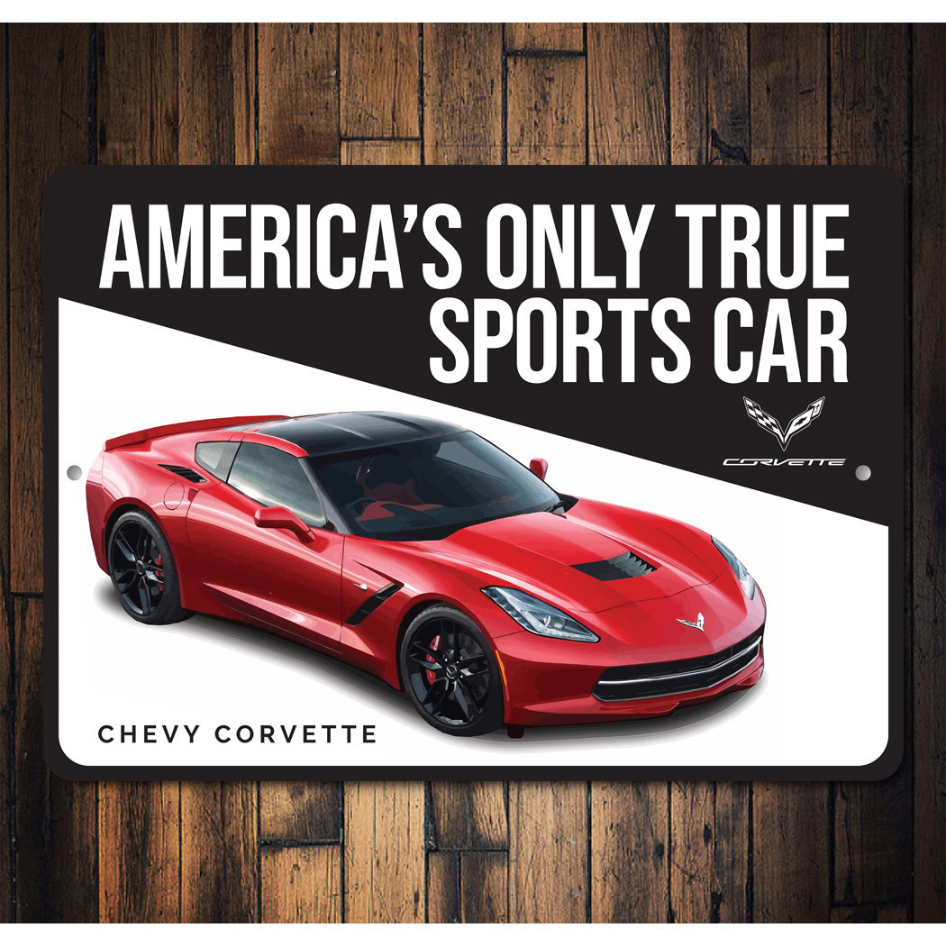 Americas Only True Sports Car Chevy Corvette Decor Metal Sign