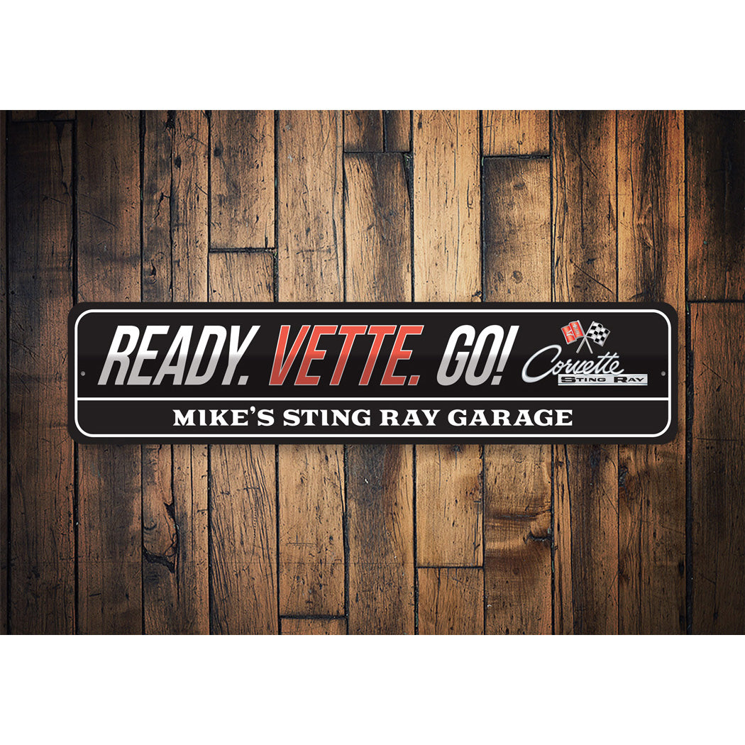 Ready Vette Go Garage Chevy Corvette Metal Sign