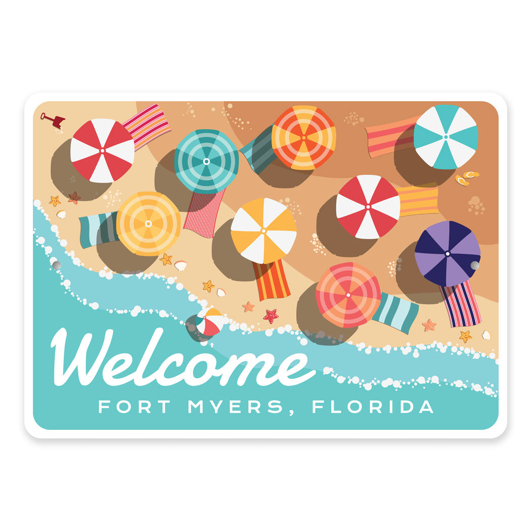 Welcome Fort Myers Florida Beach Umbrella Sign